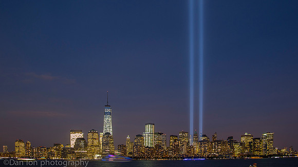 Tribute in Light at Ground Zero viewed from Empty Sky 9/11 Memorial, Liberty State Park NJ