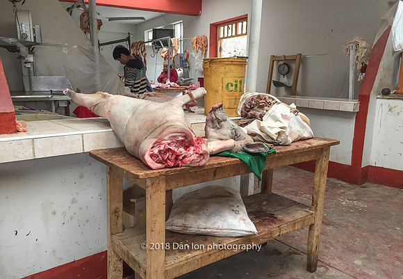 Meat counter in municipal market, Andes