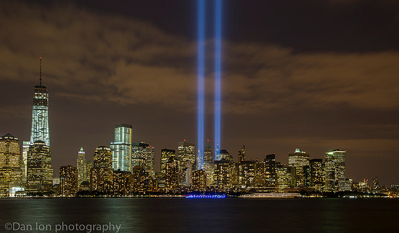 Tribute in Light at Ground Zero viewed from Empty Sky 9/11 Memorial, Liberty State Park NJ