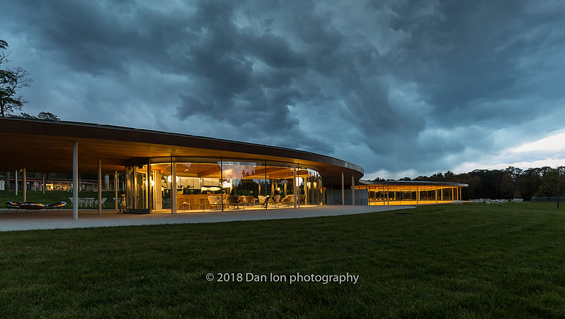 Grace Farms, the River, the Pavilion as storm approaches