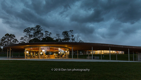 Grace Farms, the River, the Pavilion as storm approaches