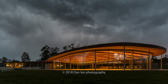 Grace Farms, the River, the Court as  storm approaches