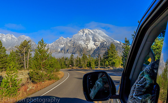 Driving towards Jackson Lake, Grand Teton National Park