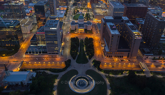 Gateway Arch. The entrance and the Old Courthouse to the West