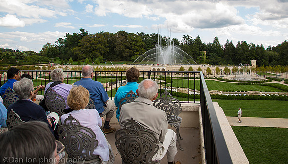 Longwood Gardens, spectators watching the main fountains day performance
