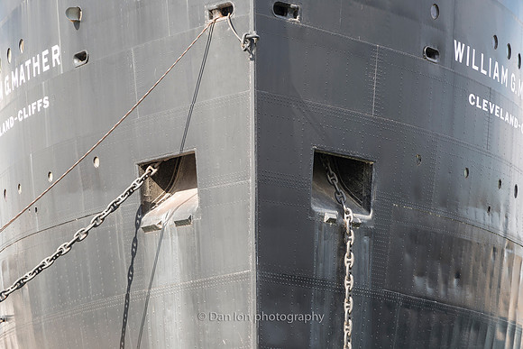 William G. Mather, a 618-foot historic Great Lakes freighter across from the Rock and Roll Hall of Fame, Cleveland