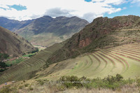 Inca agricultural terraces by Pisac archeological site, Sacred Valley, Andes