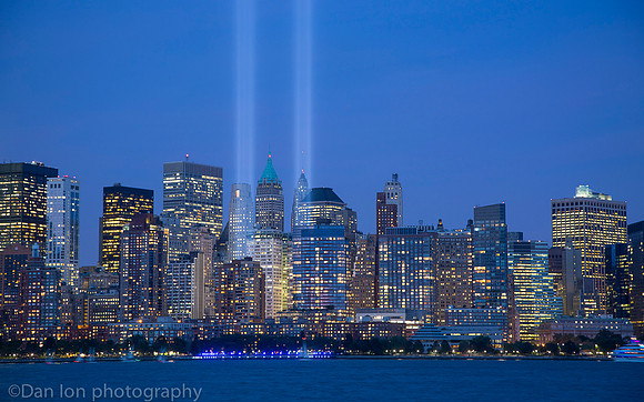 Tribute in Light at Ground Zero viewed from Empty Sky 9/11 Memorial, Liberty State Park NJ