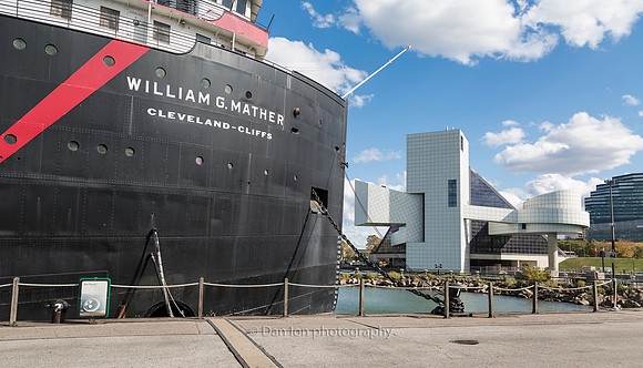William G. Mather, a 618-foot historic Great Lakes freighter across from the Rock and Roll Hall of Fame, Cleveland