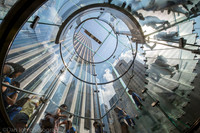 Apple flagship store, 5th Ave.  NYC. Looking up from inside the glass elevator.