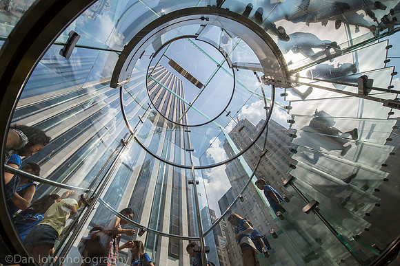 Apple flagship store, 5th Ave.  NYC. Looking up from inside the glass elevator.