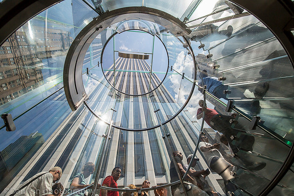 Apple flagship store, 5th Ave.  NYC. Looking up from inside the glass elevator.